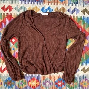 LUSH Sparkly Brown Faux Wrap Around Top Size M